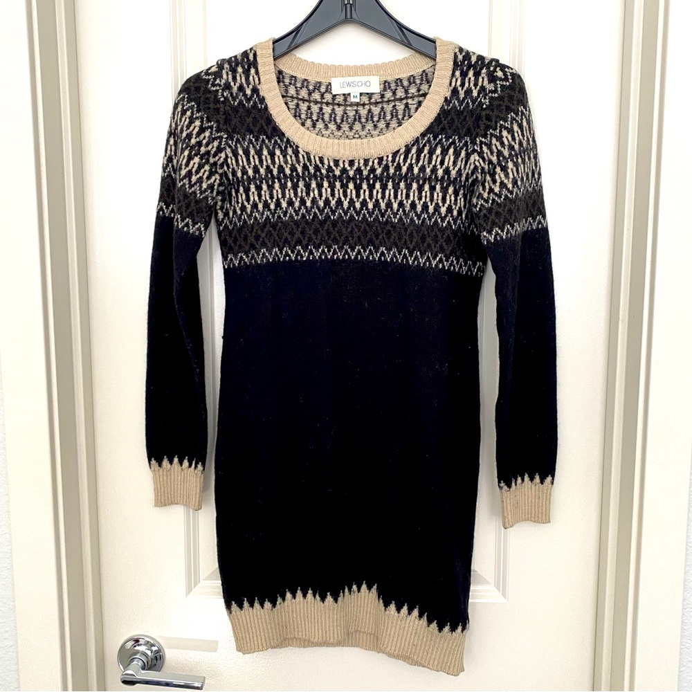 Anthropologie Black And Cream Pattern Wool Blend sweater Dress